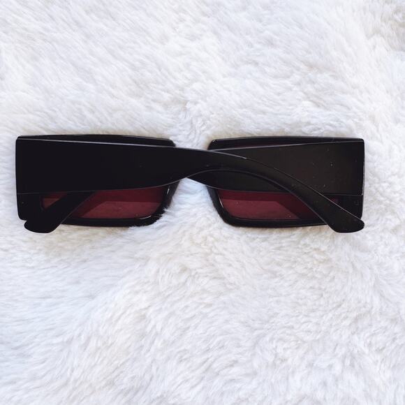 Aaron Black w/ Red Tint Rectangular Sunglasses - Picture 12 of 12